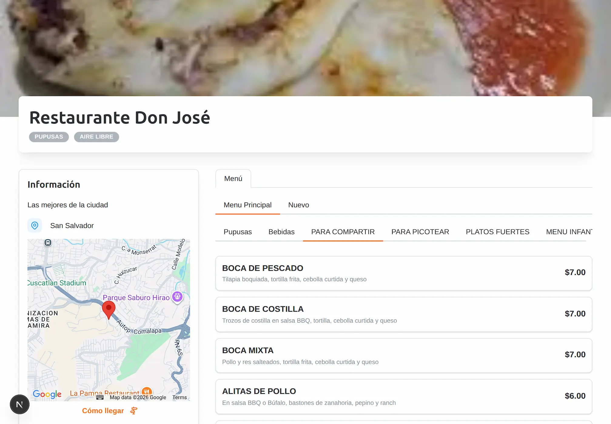 Página de negocio registrado en NegocioSpot